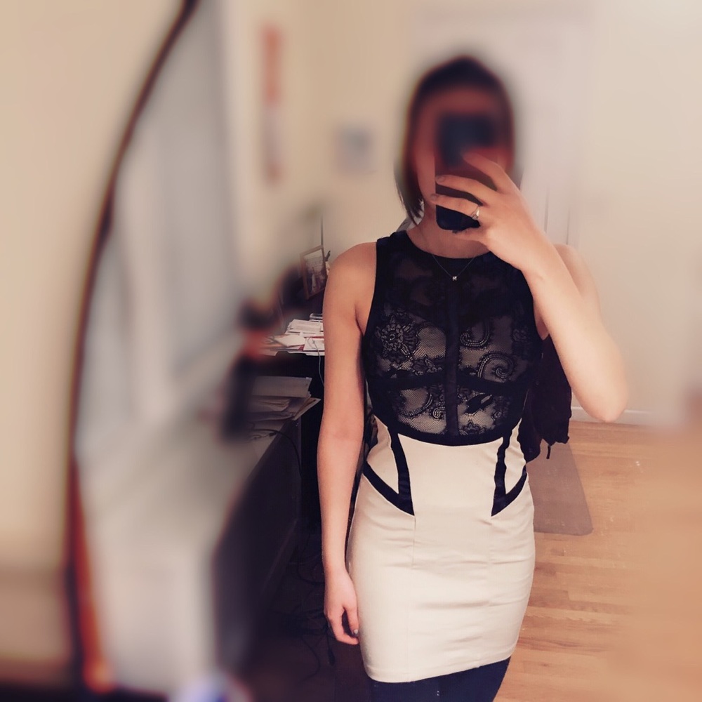 Edgy Clubbing Dress in Black Lace & Cream